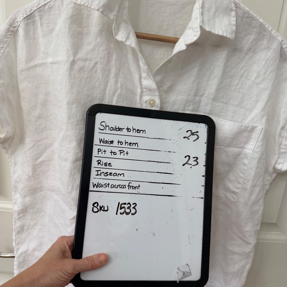 Quince Button Down Shirt XS White 100% Linen Short Sleeve Cuffed Pocket - Picture 6 of 6